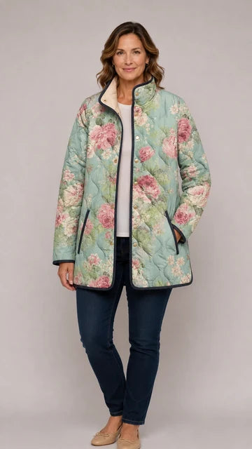 Carys | Retro Floral Patterned Quilted Jacket