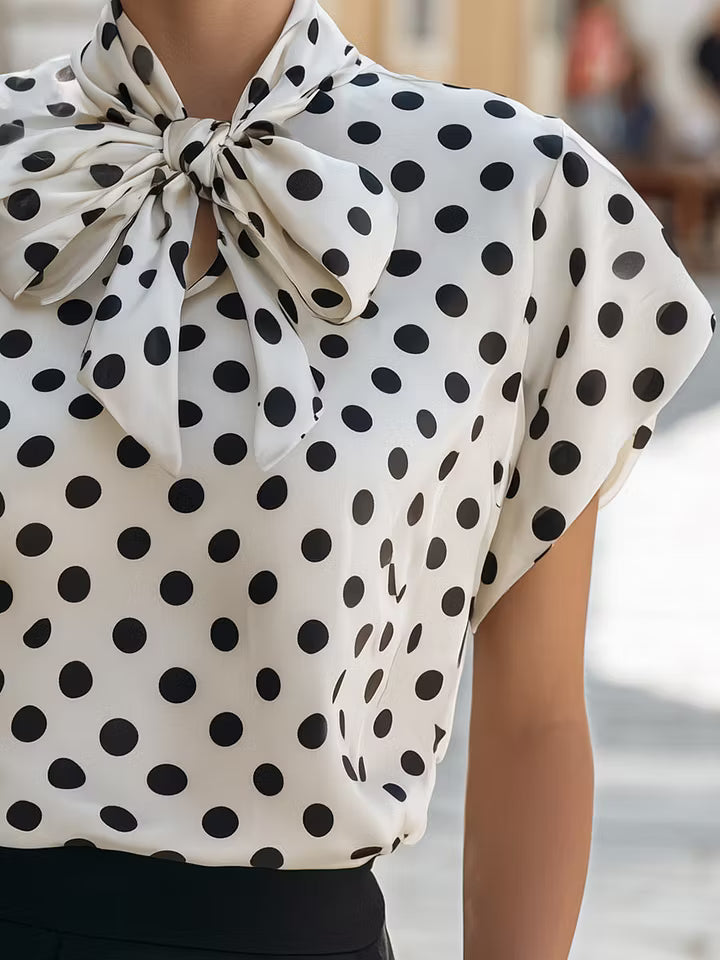 Sylvia | Polka Dot Bow Neck Blouse
