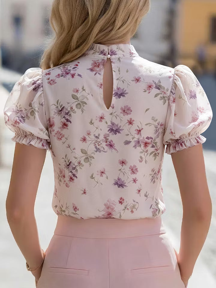 Priscilla | Floral Tie-Neck Puff Sleeve Blouse