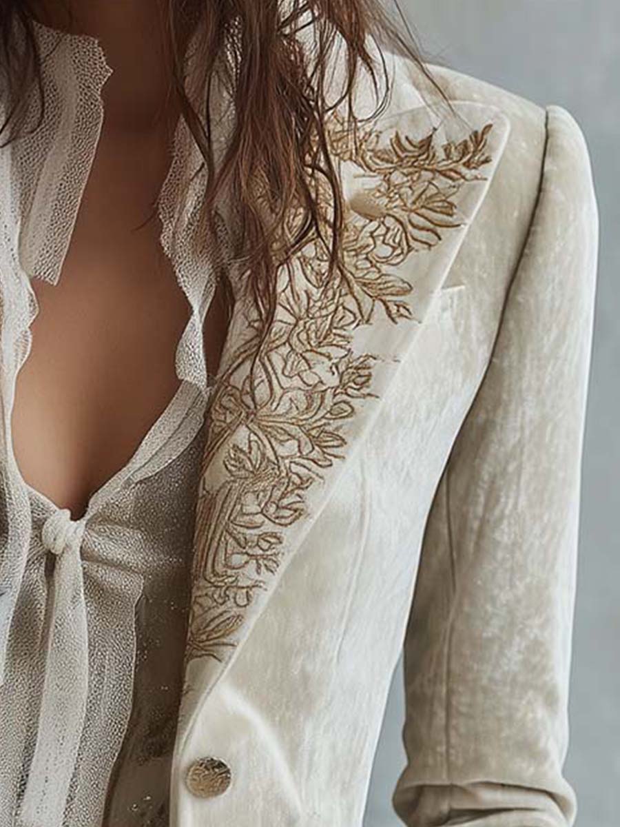Genevieve | Ivory Embroidered Blazer