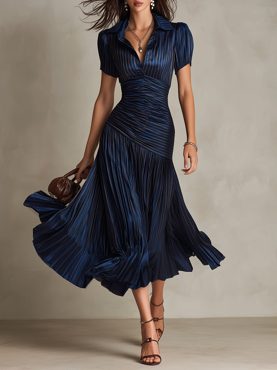 Vivian | Pleated Striped Midi Dress