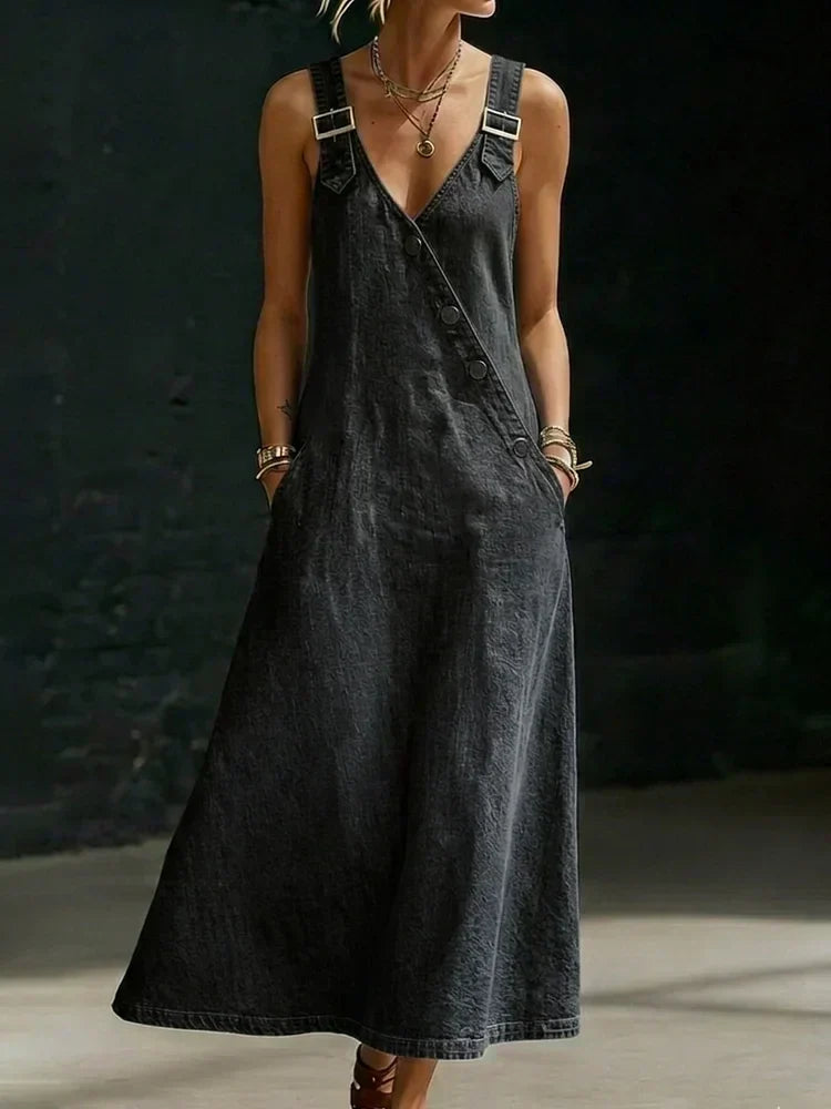 Vera | Button Front Denim Maxi Dress