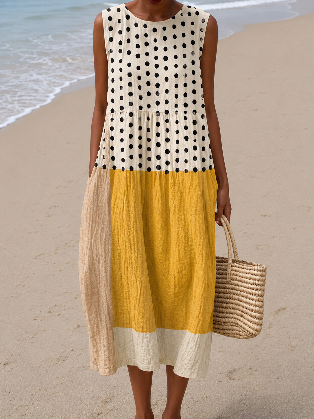 Yvette | Colourblock Polka Dot Midi Dress