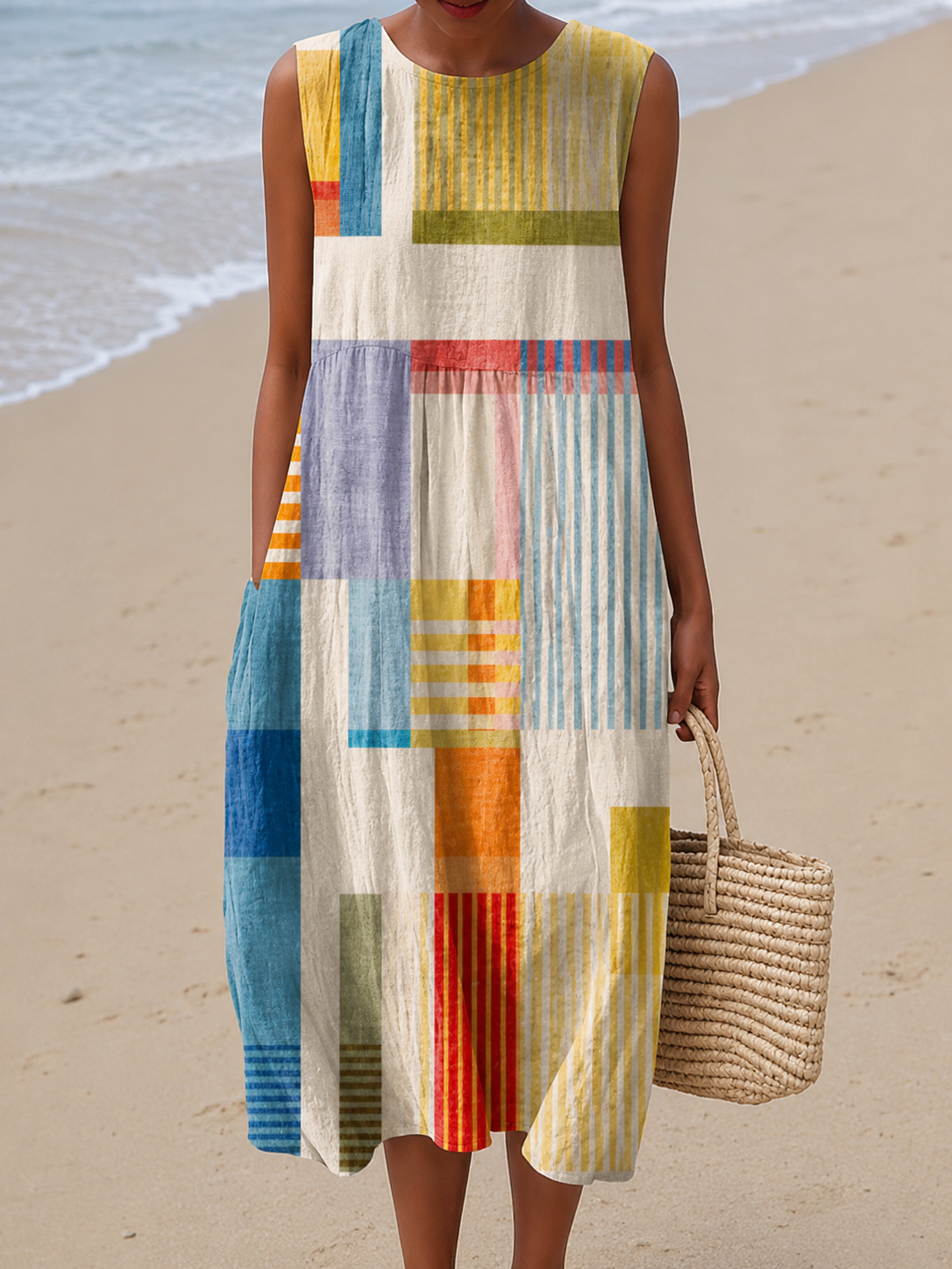 Arabella | Geometric Sleeveless Midi Dress