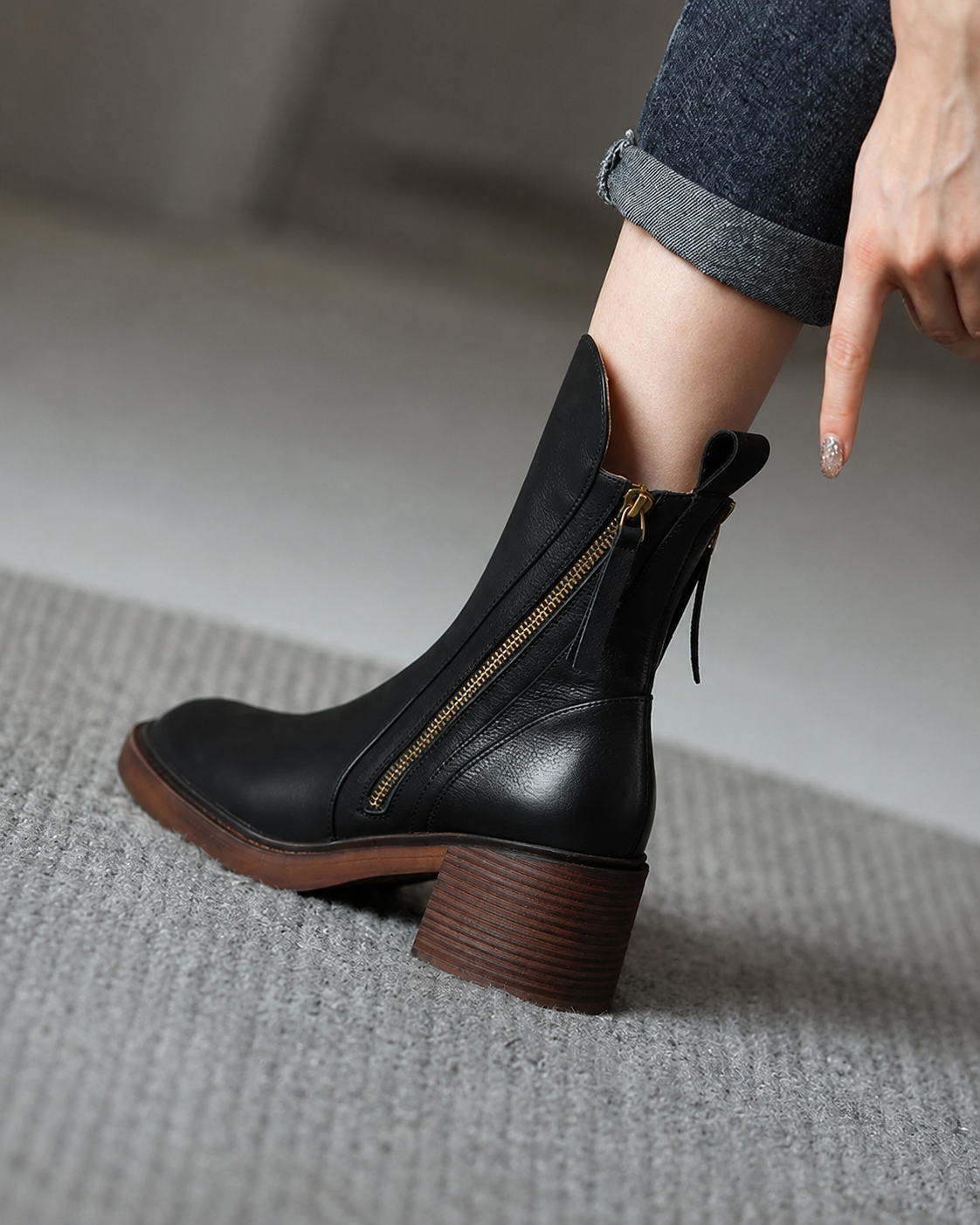 Erica | Leather Block Heel Boots
