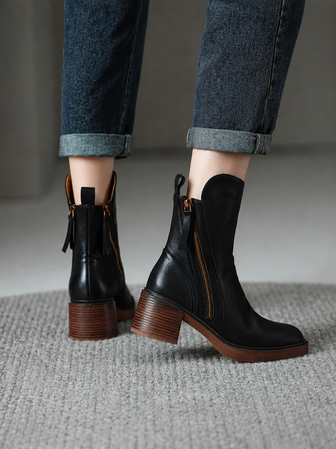 Erica | Leather Block Heel Boots