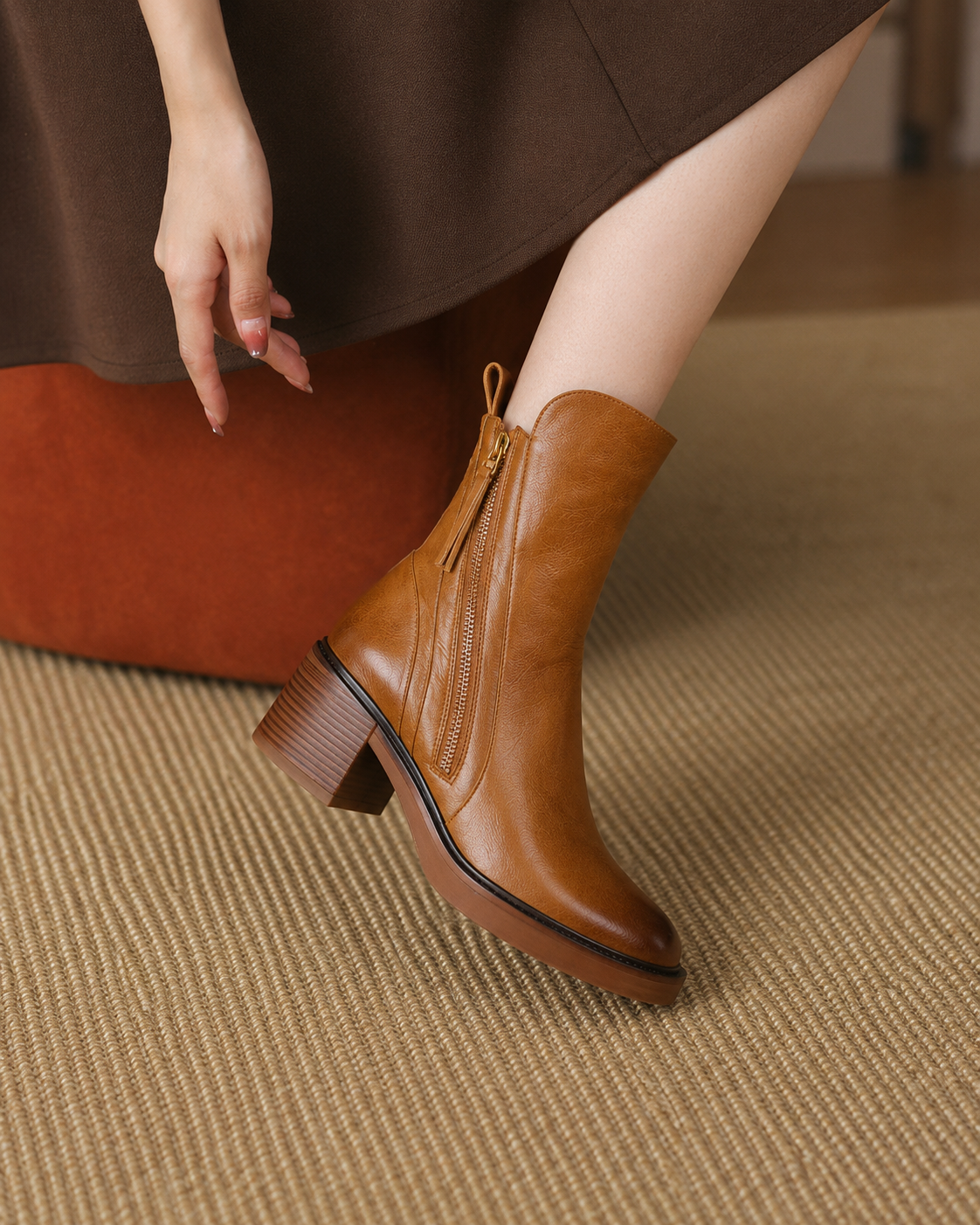 Erica | Leather Block Heel Boots