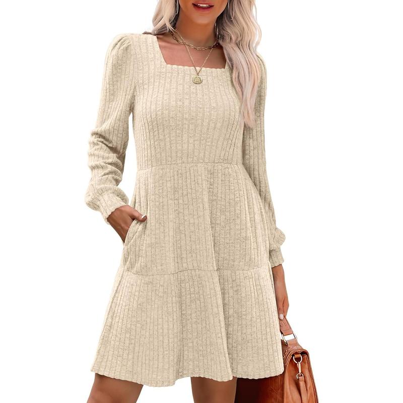 ELIZA™ - Cozy Square Neck Long Sleeve Babydoll Sweater Dress