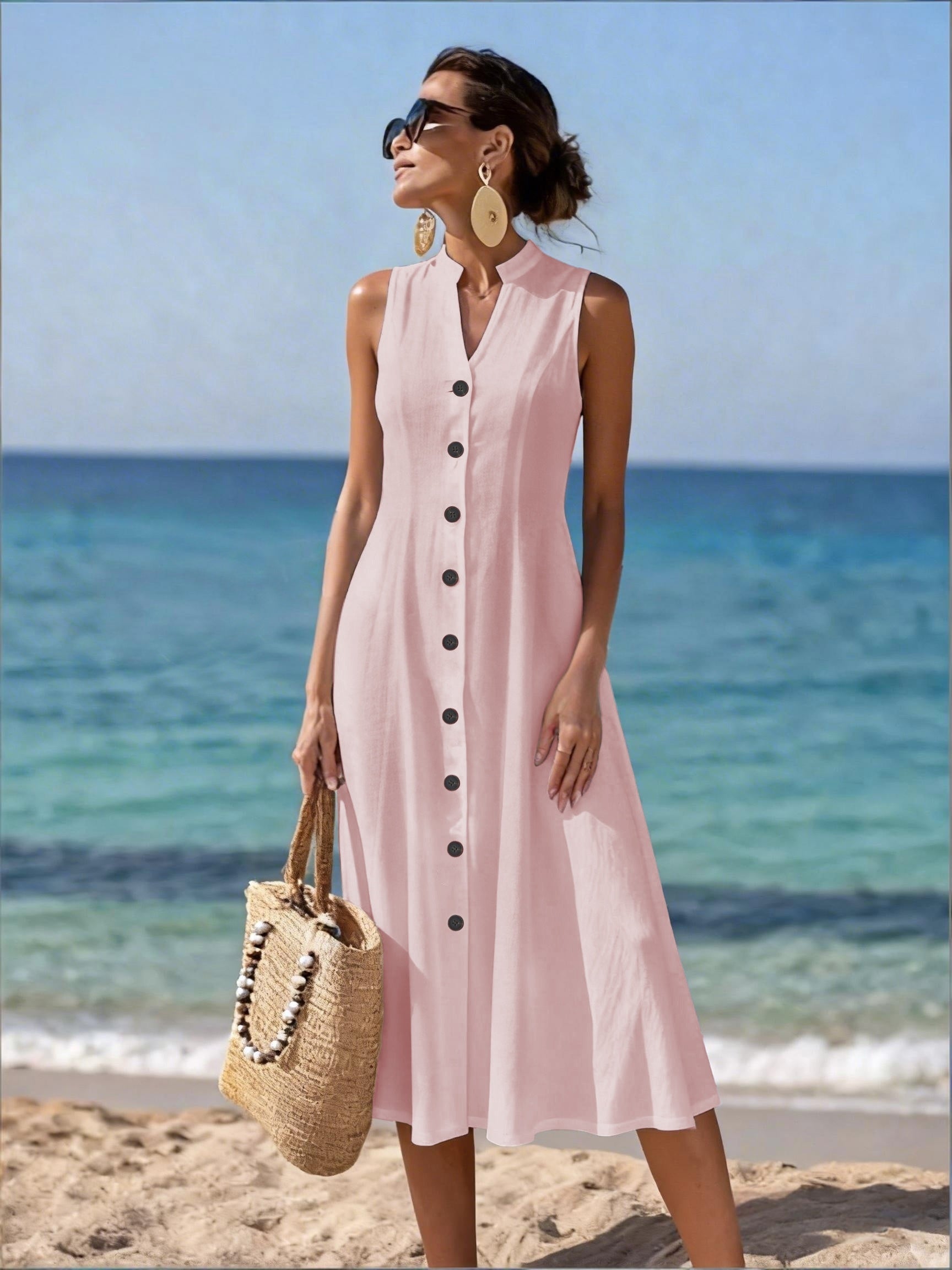 Valentina | Button Front Sleeveless Midi Dress