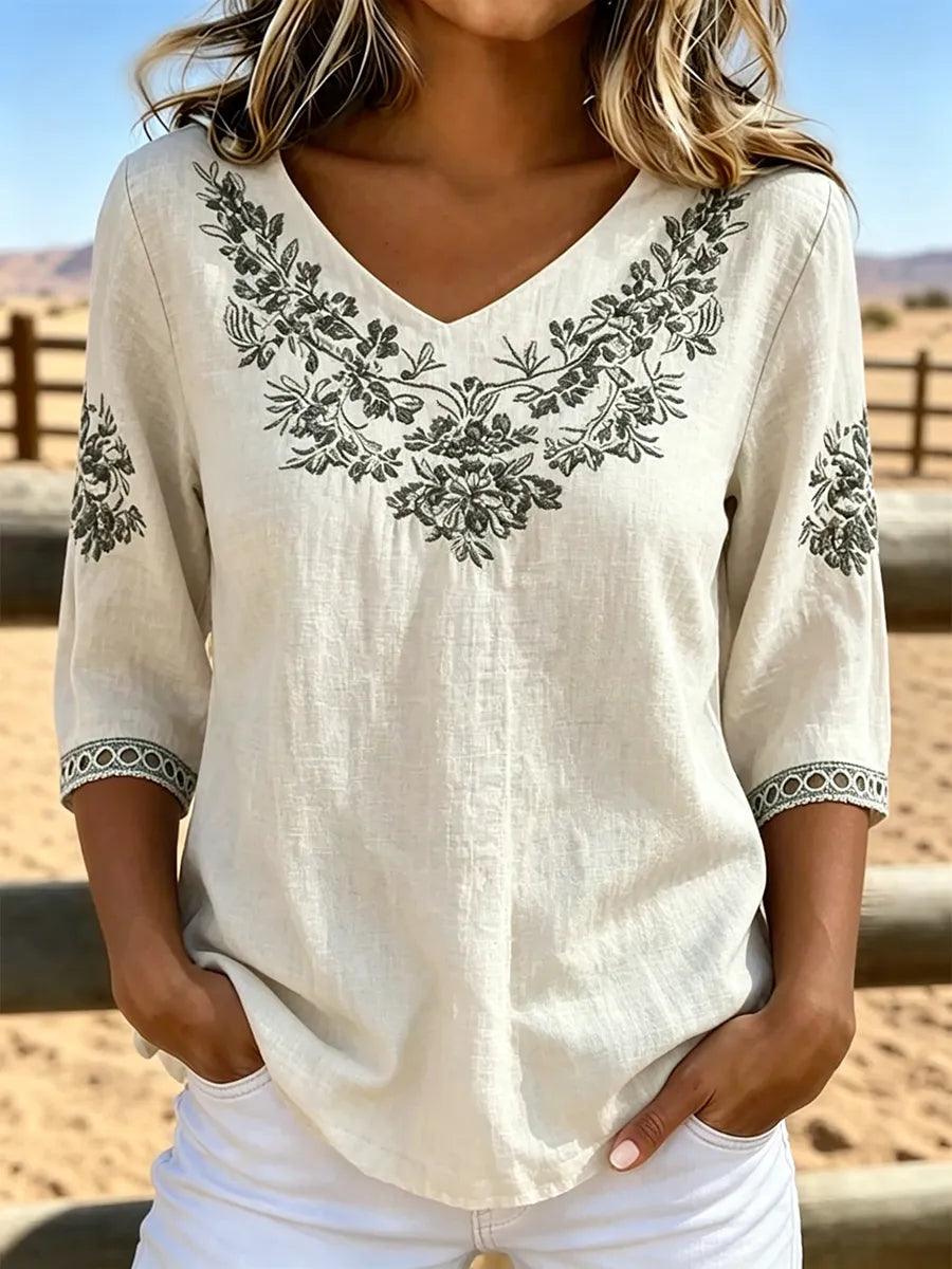 Willow | Botanical V Neck Blouse