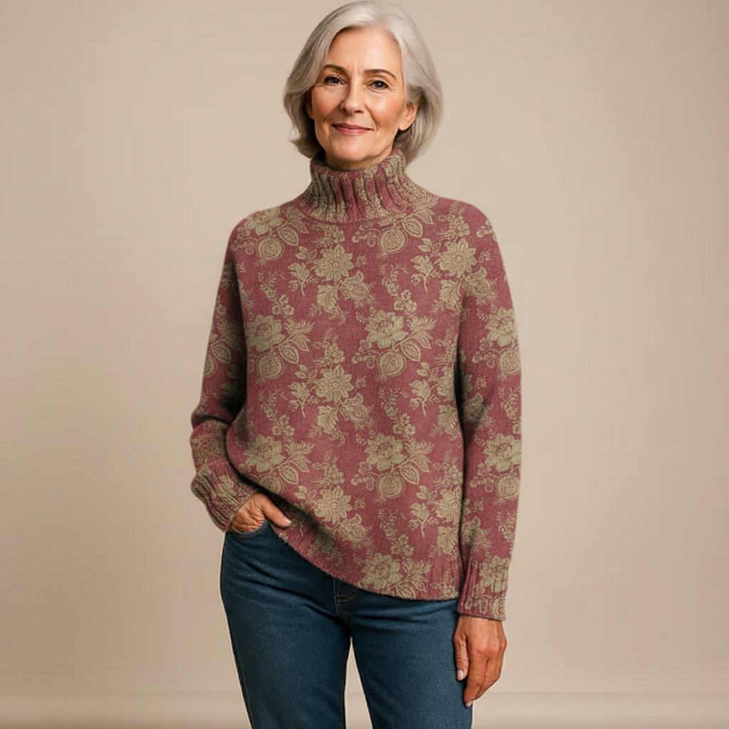 Harriet | Rose Print Turtleneck Jumper