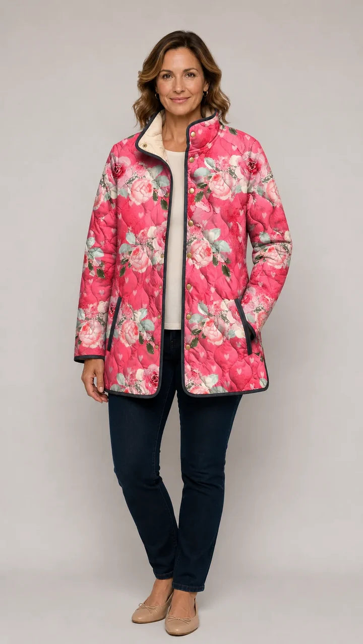 Freya | Charming Pink Floral Print Quilted Jacket