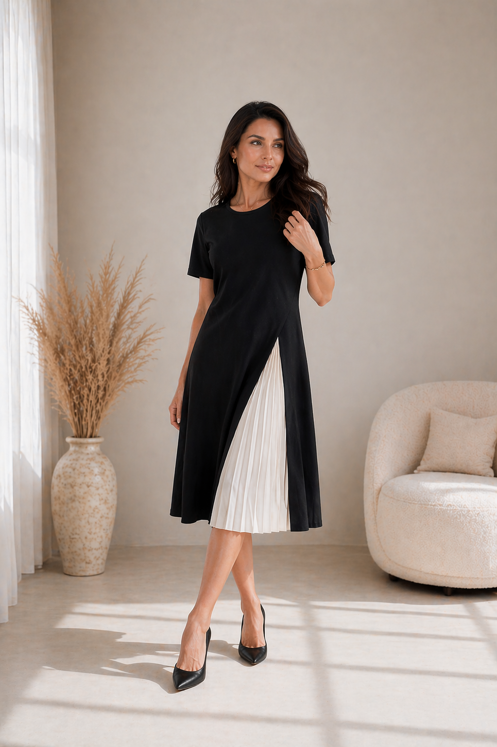 Lisbeth | Pleated Panel Midi Dress