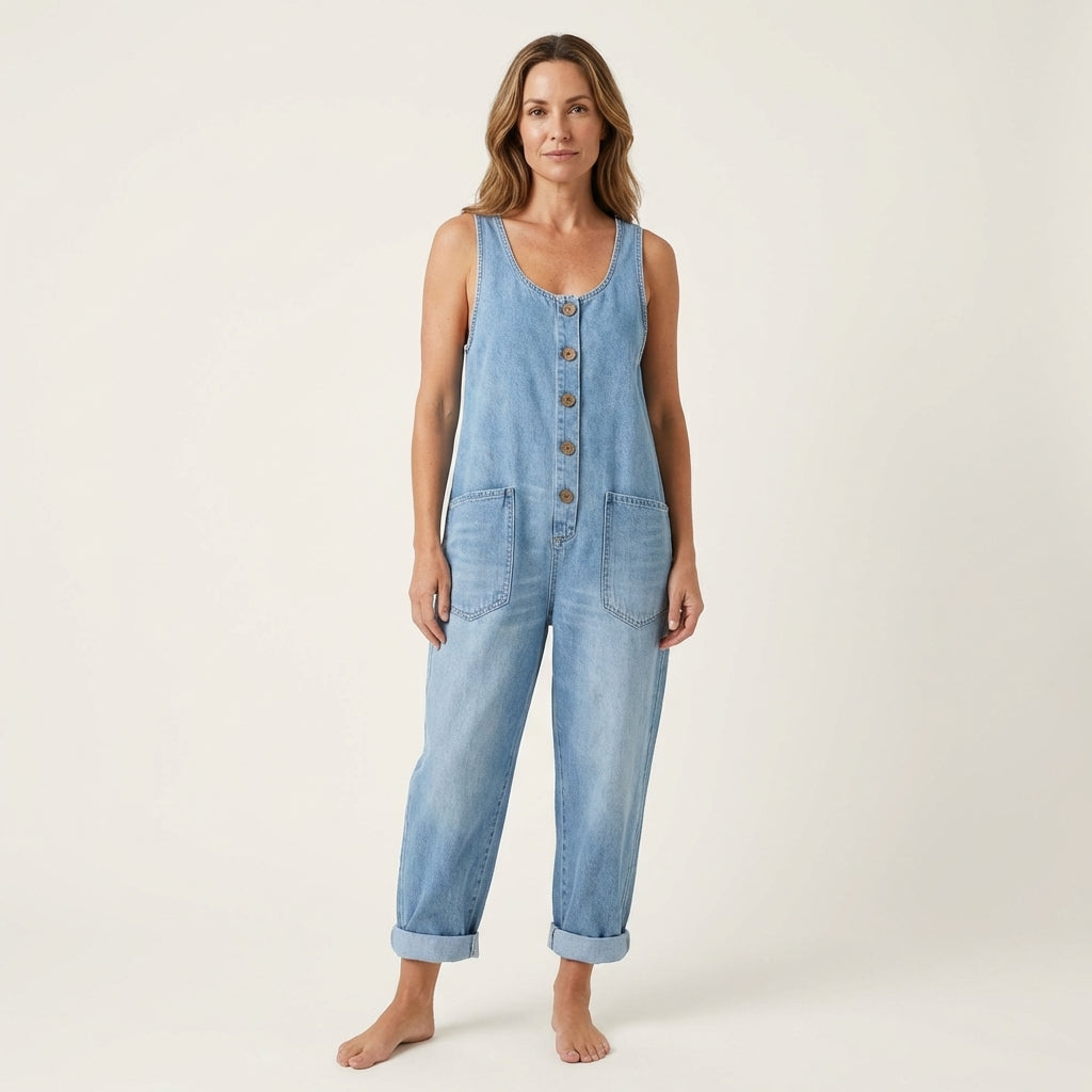 Liva | Button Strap Denim Jumpsuit