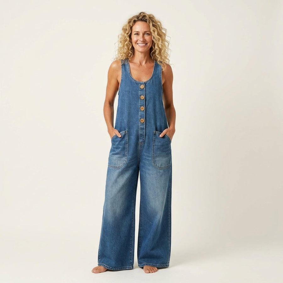 Liva | Button Strap Denim Jumpsuit
