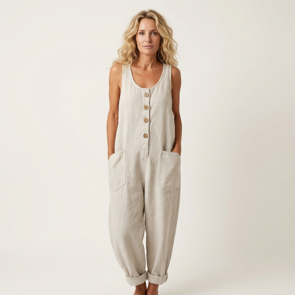 Liva | Button Strap Denim Jumpsuit
