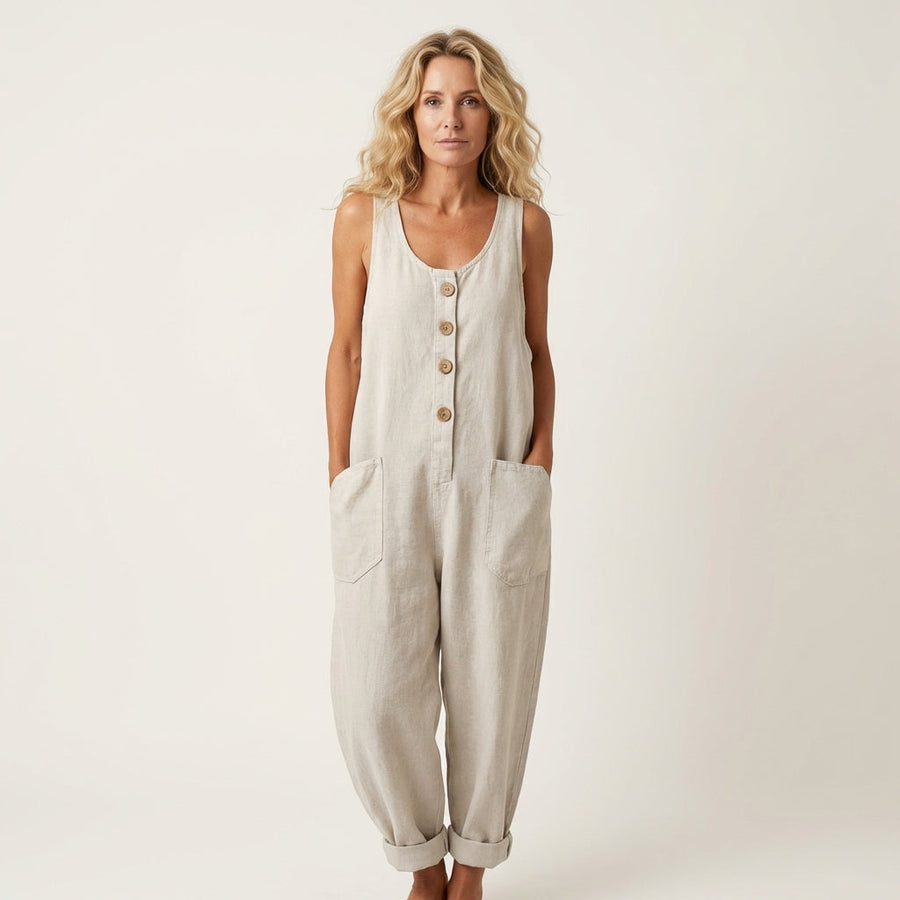 Liva | Button Strap Denim Jumpsuit