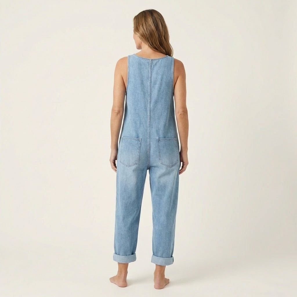 Liva | Button Strap Denim Jumpsuit