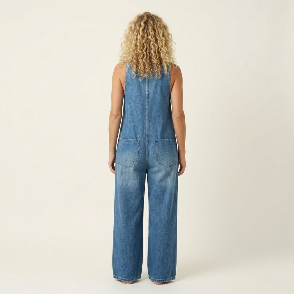 Liva | Button Strap Denim Jumpsuit
