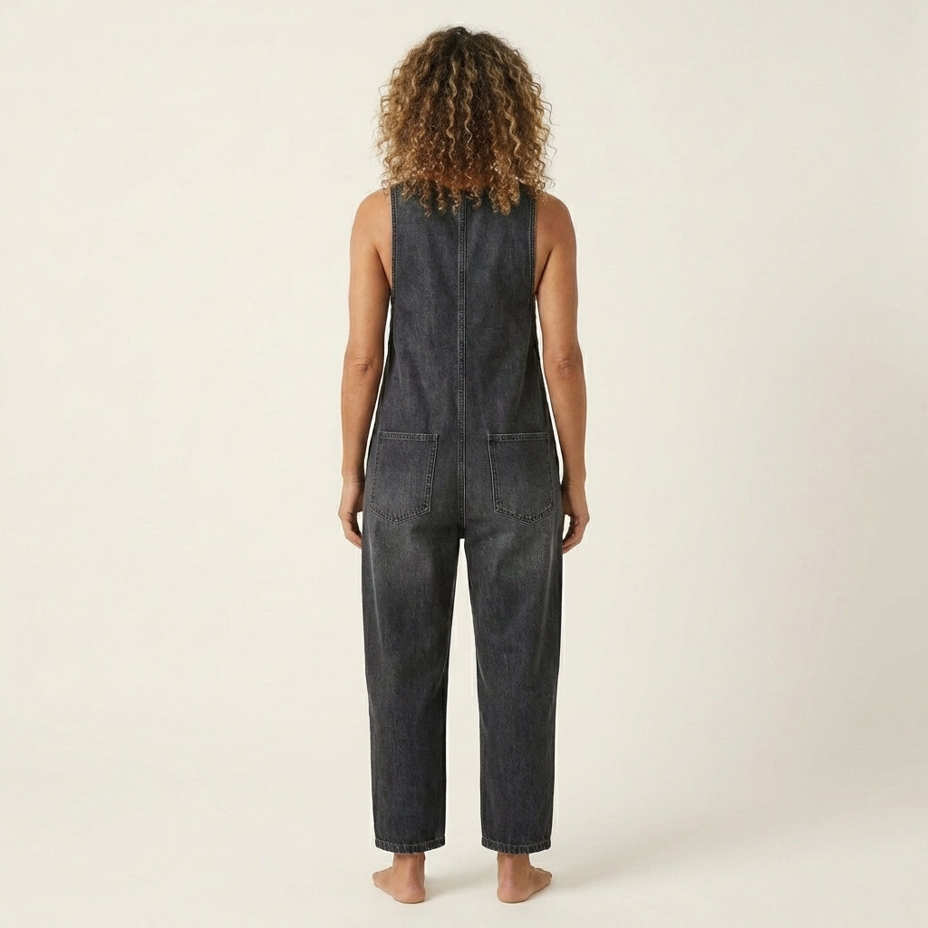 Liva | Button Strap Denim Jumpsuit