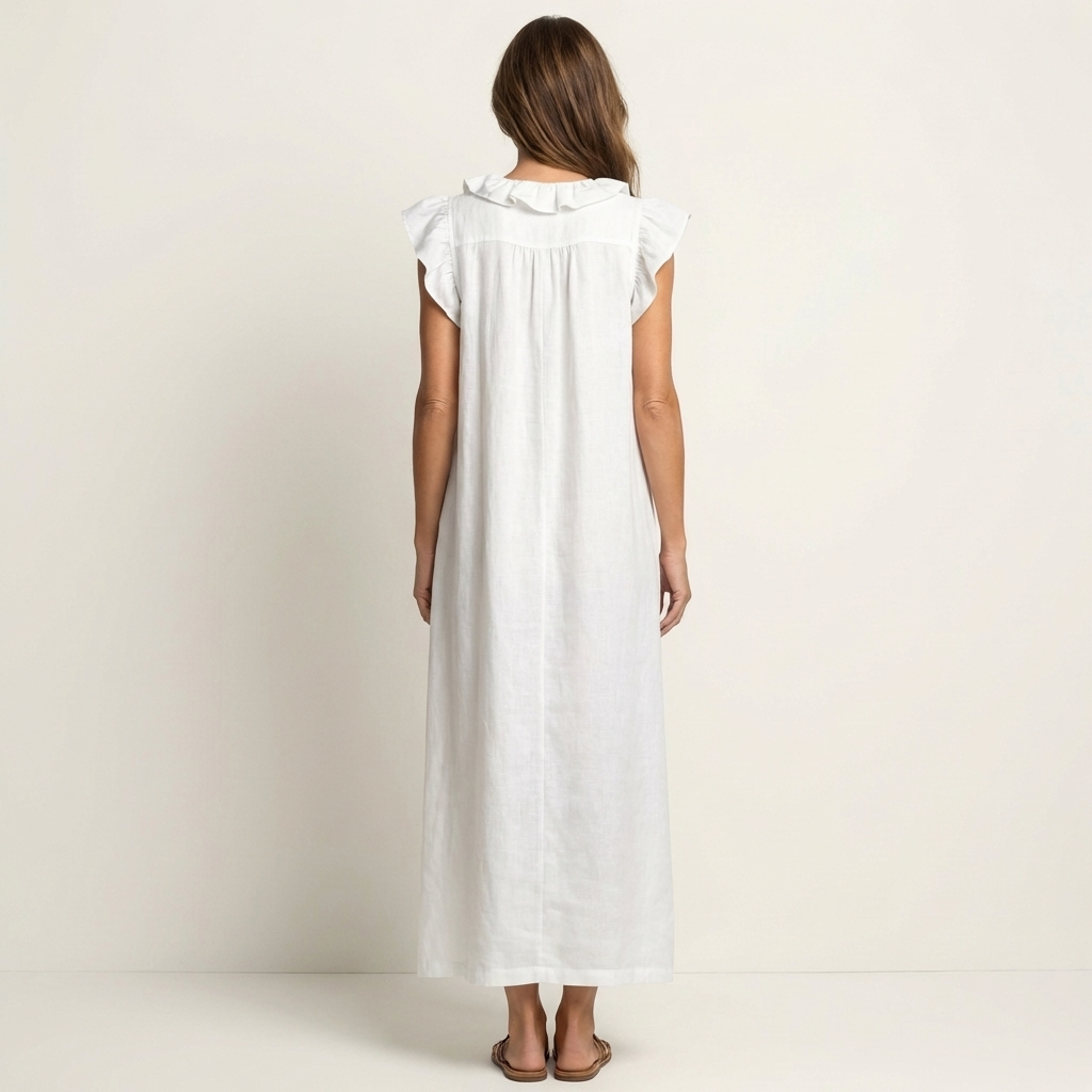 Josette | Ruffle V Neck Linen Maxi Dress