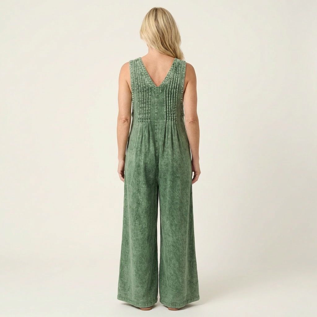 Griselda | Pleated Wide Leg Denim Jumpsuit