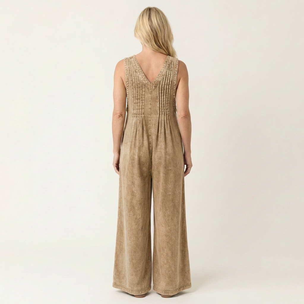 Griselda | Pleated Wide Leg Denim Jumpsuit
