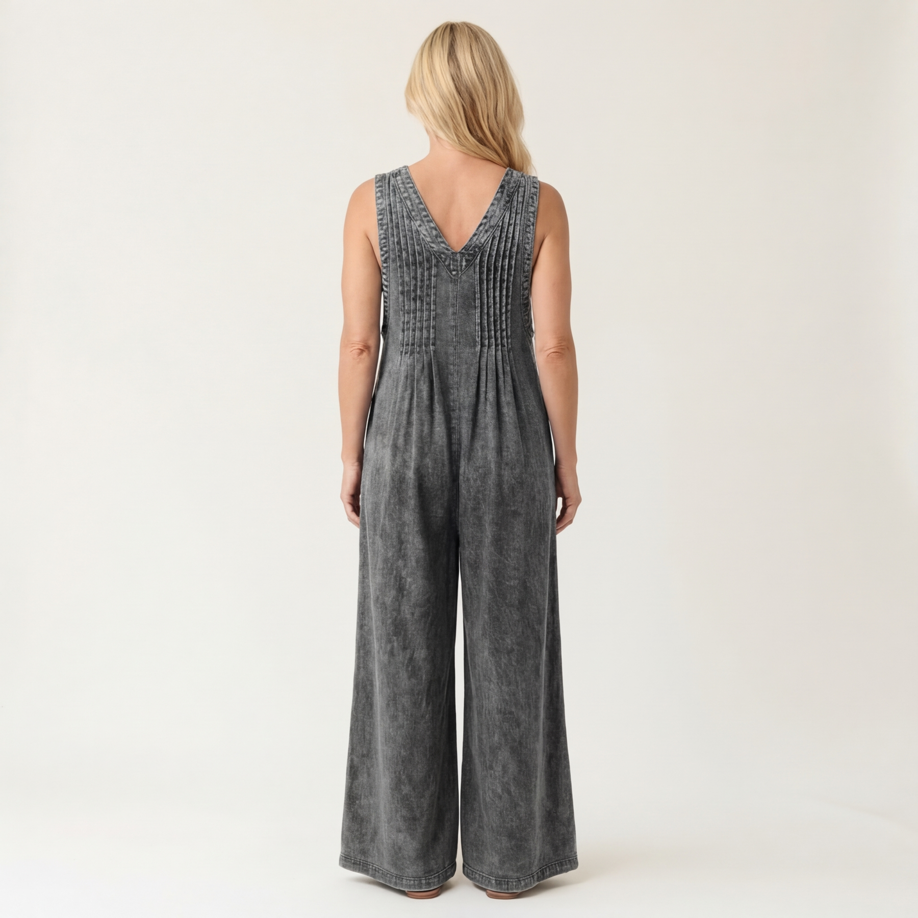 Griselda | Pleated Wide Leg Denim Jumpsuit