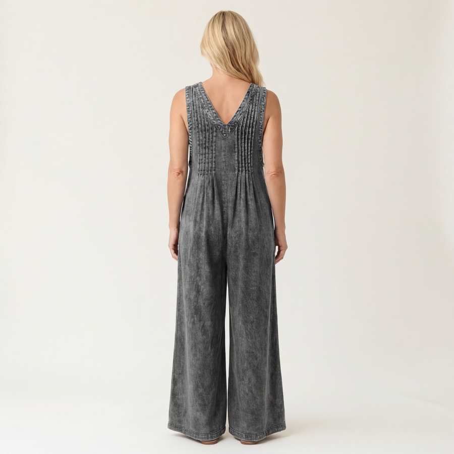 Griselda | Pleated Wide Leg Denim Jumpsuit