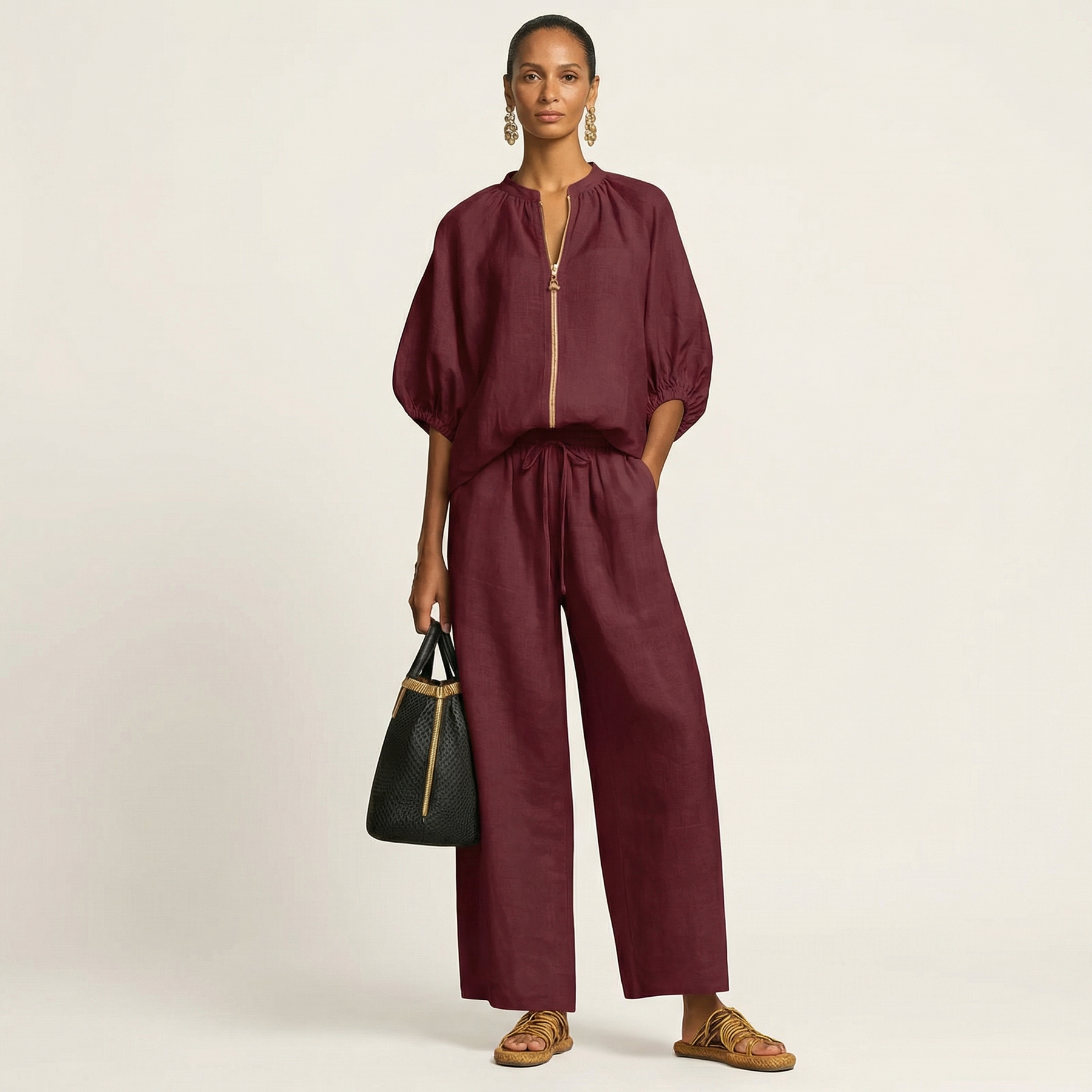 Marlowe | Zipper Front Puff Sleeve Set