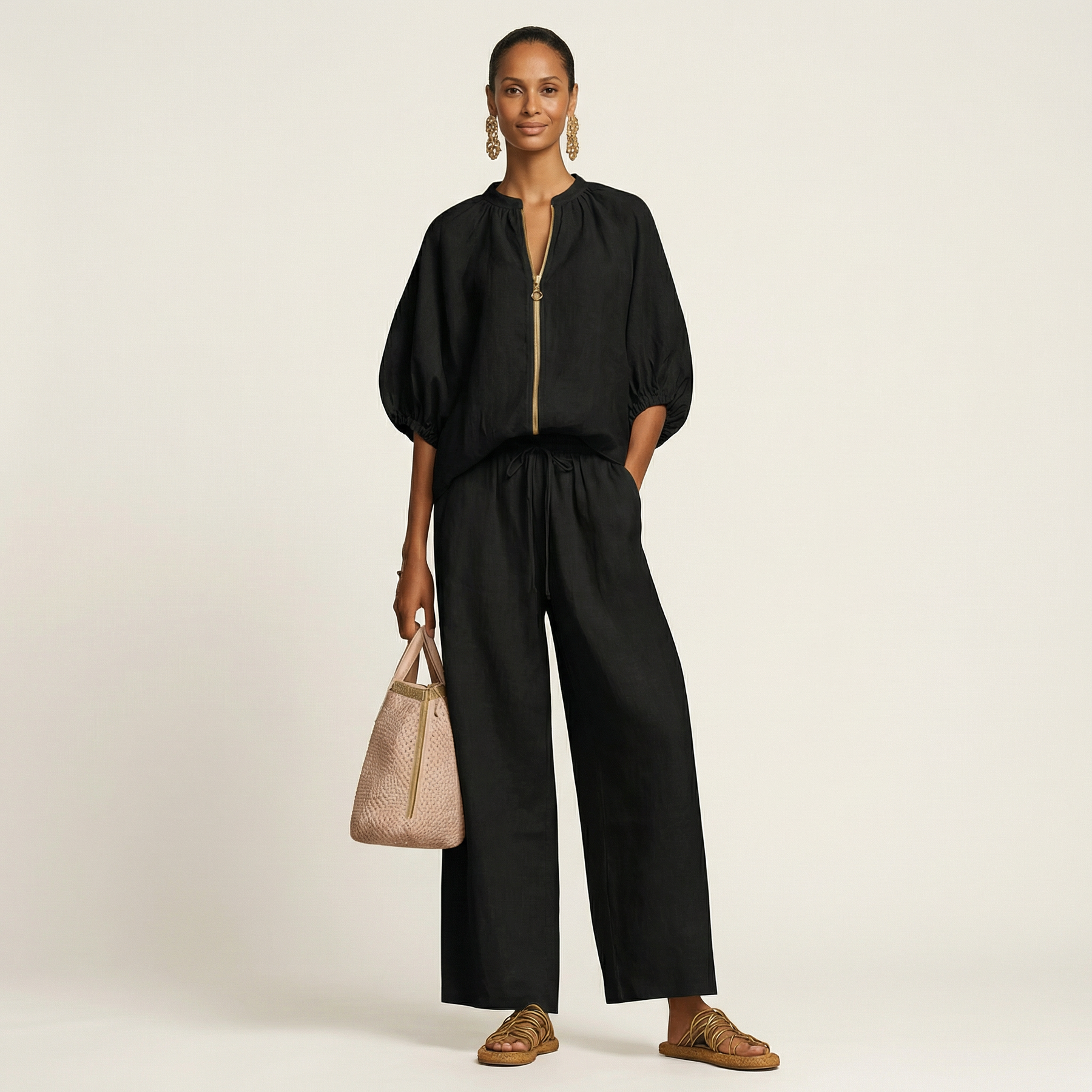 Marlowe | Zipper Front Puff Sleeve Set