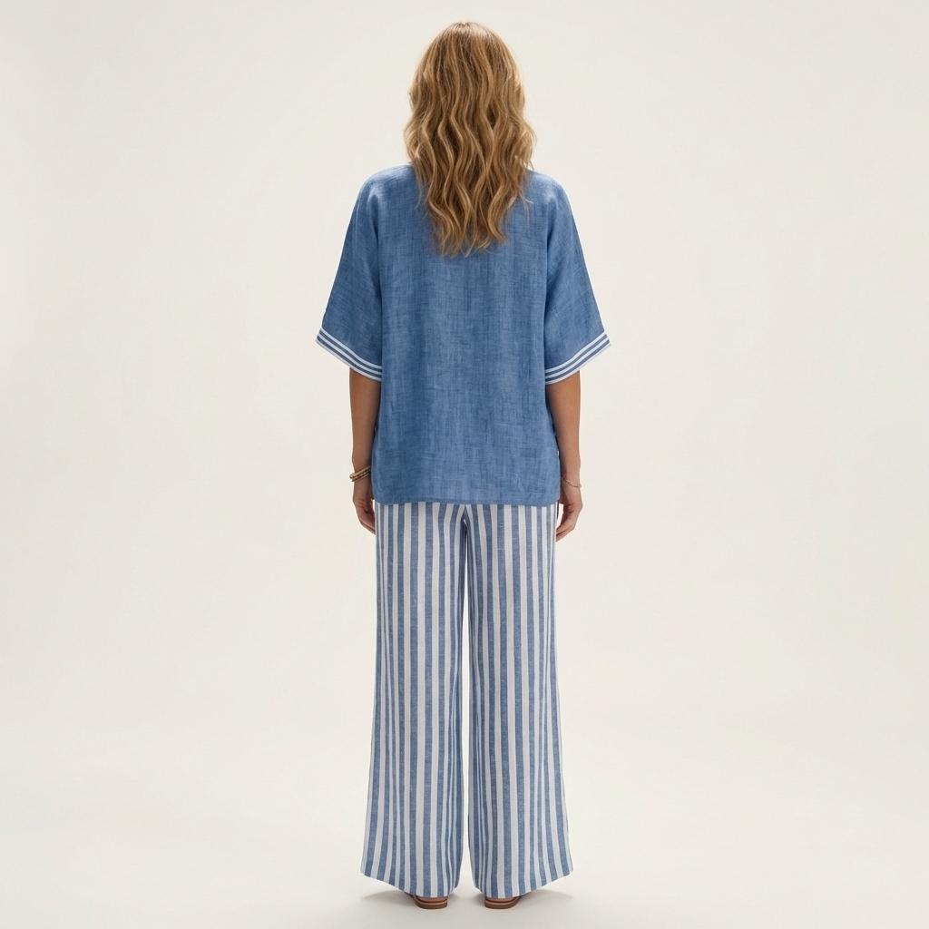 Juliana | V Neck Varsity Top And Stripe Wide Leg