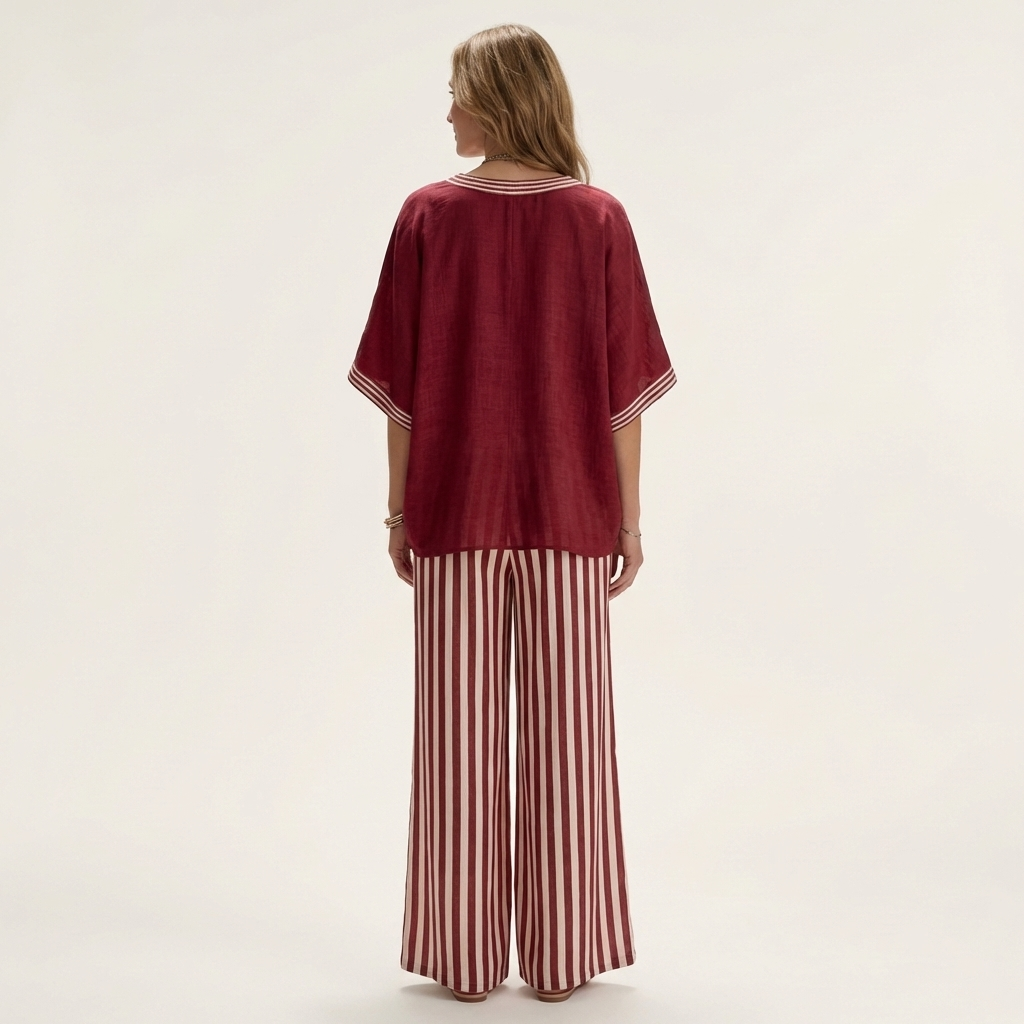 Juliana | V Neck Varsity Top And Stripe Wide Leg