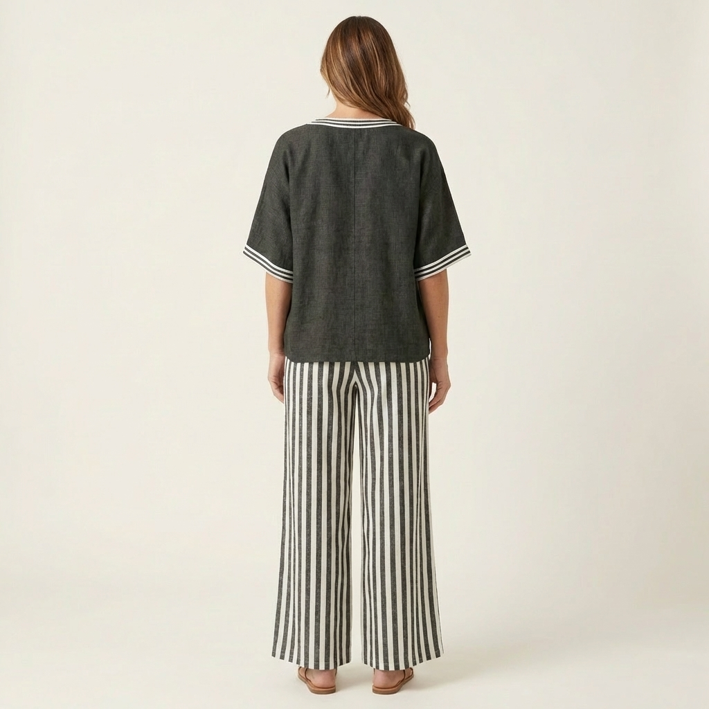 Juliana | V Neck Varsity Top And Stripe Wide Leg