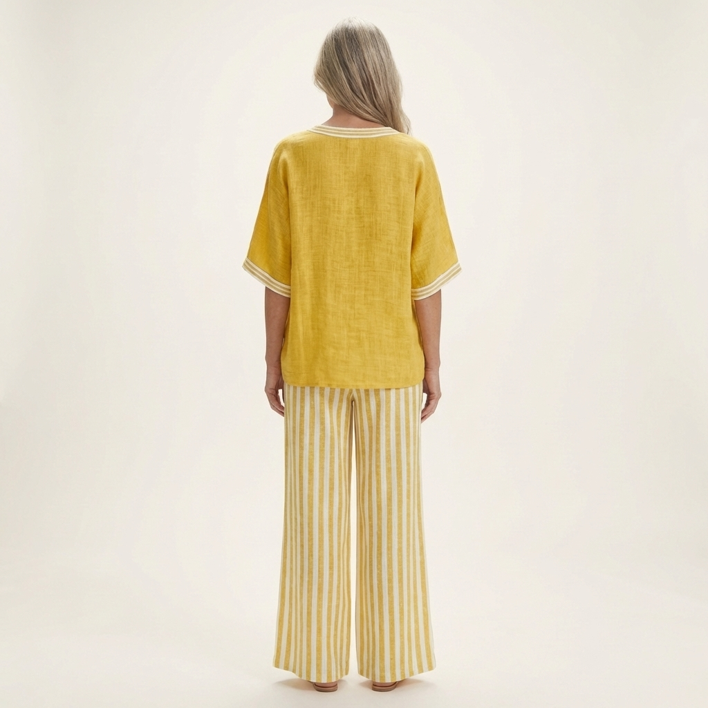 Juliana | V Neck Varsity Top And Stripe Wide Leg