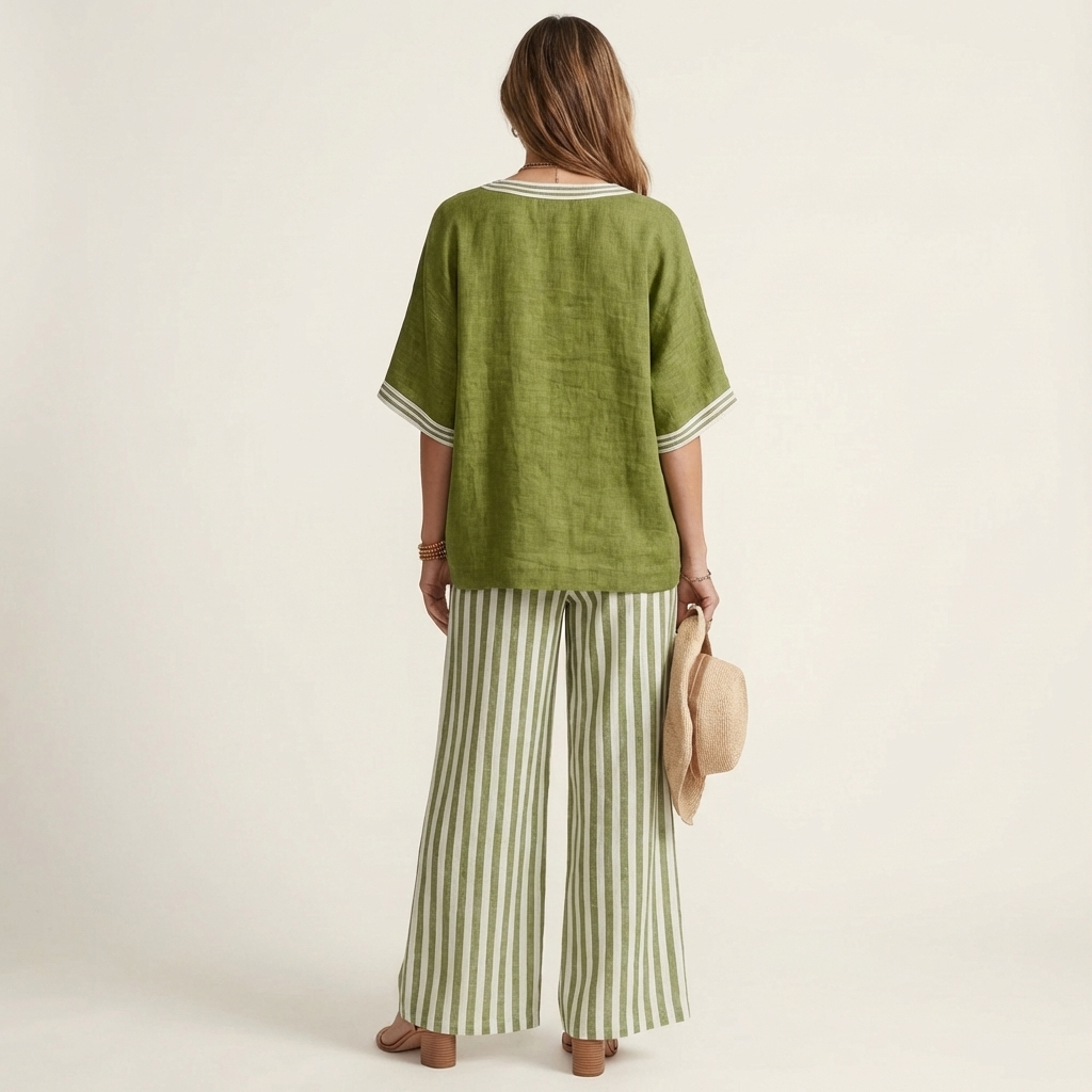 Juliana | V Neck Varsity Top And Stripe Wide Leg