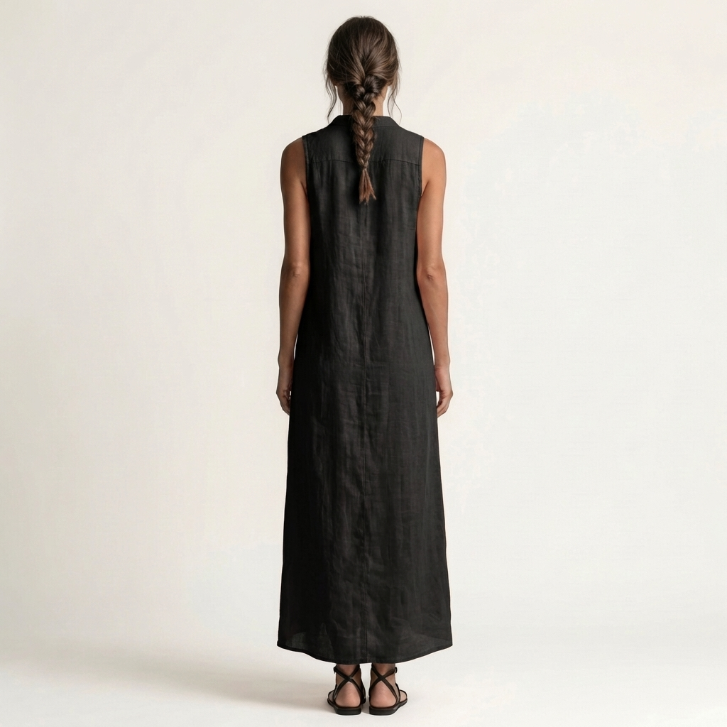 Mirabell | Hooded Button Front Sleeveless Linen Maxi Dress