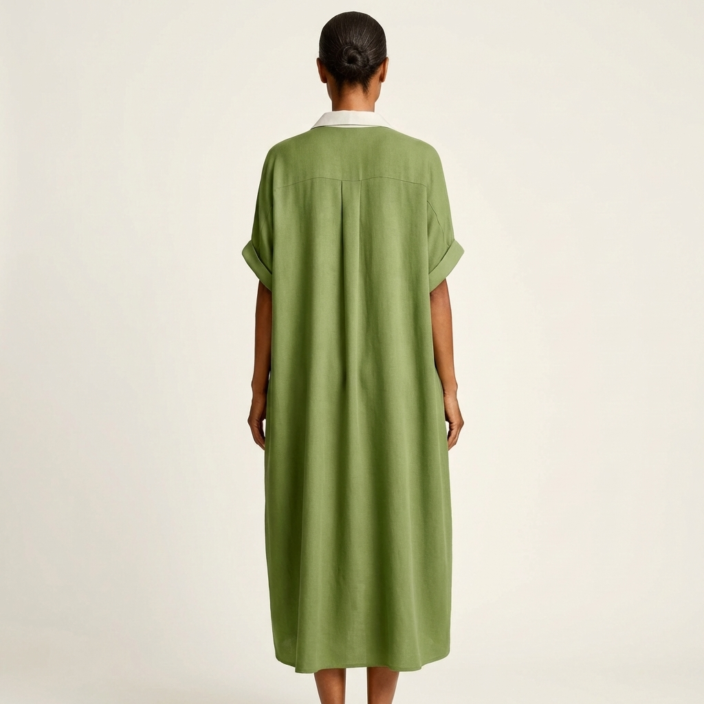 Kamira | Contrast Collar Button Front Short Sleeve Maxi Shirt