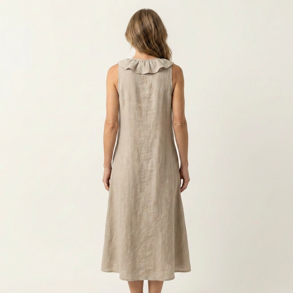 Vicky | Ruffle Front V Neck Sleeveless Linen Maxi Dress