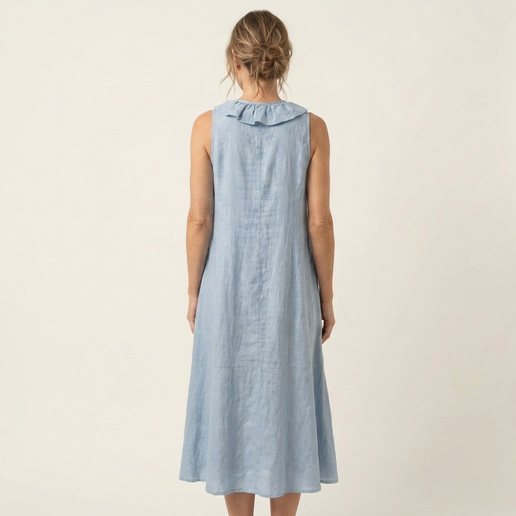 Vicky | Ruffle Front V Neck Sleeveless Linen Maxi Dress