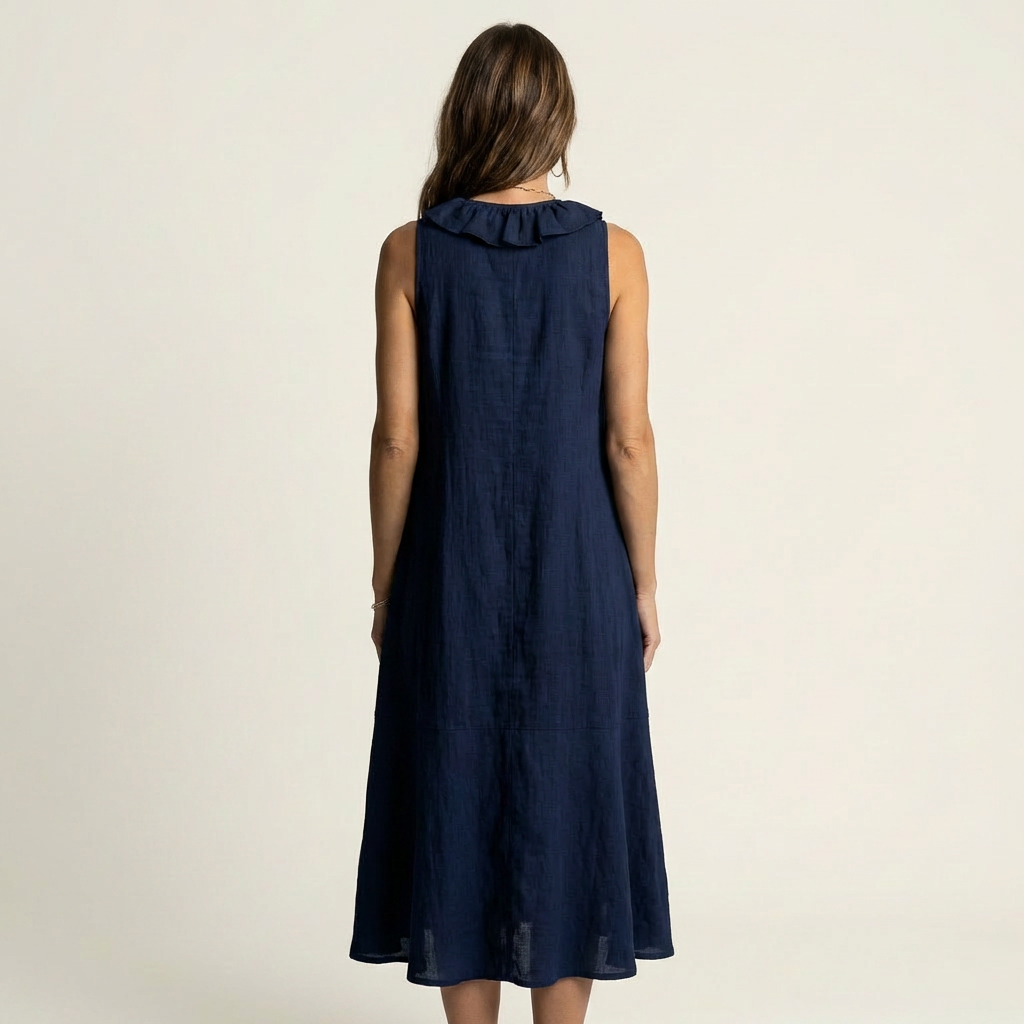 Vicky | Ruffle Front V Neck Sleeveless Linen Maxi Dress