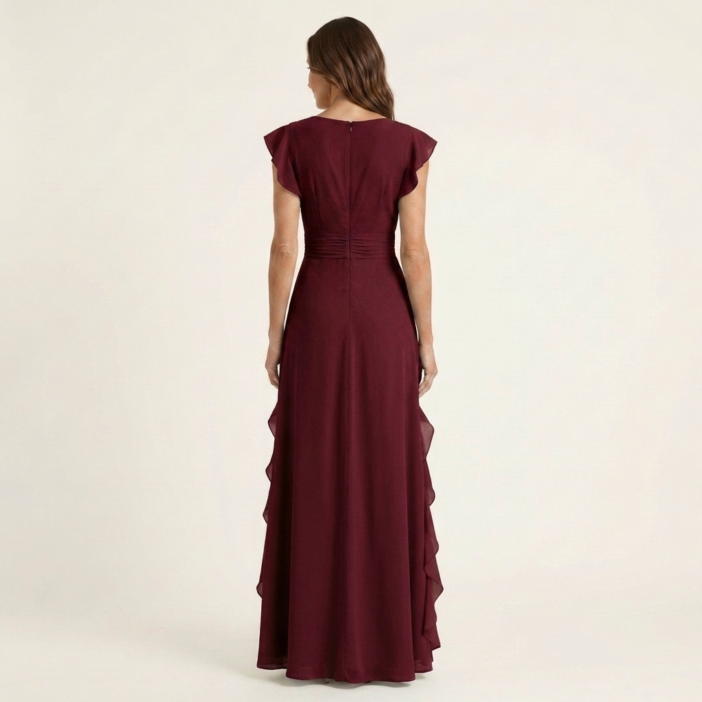 Nellyana | Wrap Style V Neck Flutter Sleeve Cascading Ruffle Dress