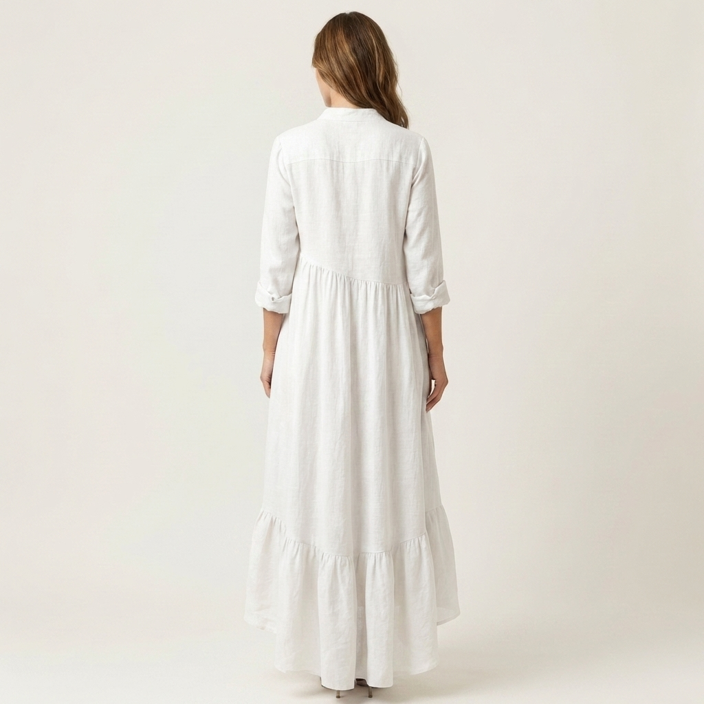 Jilana | Stand Collar Button Front Ruffle Hem Maxi Dress
