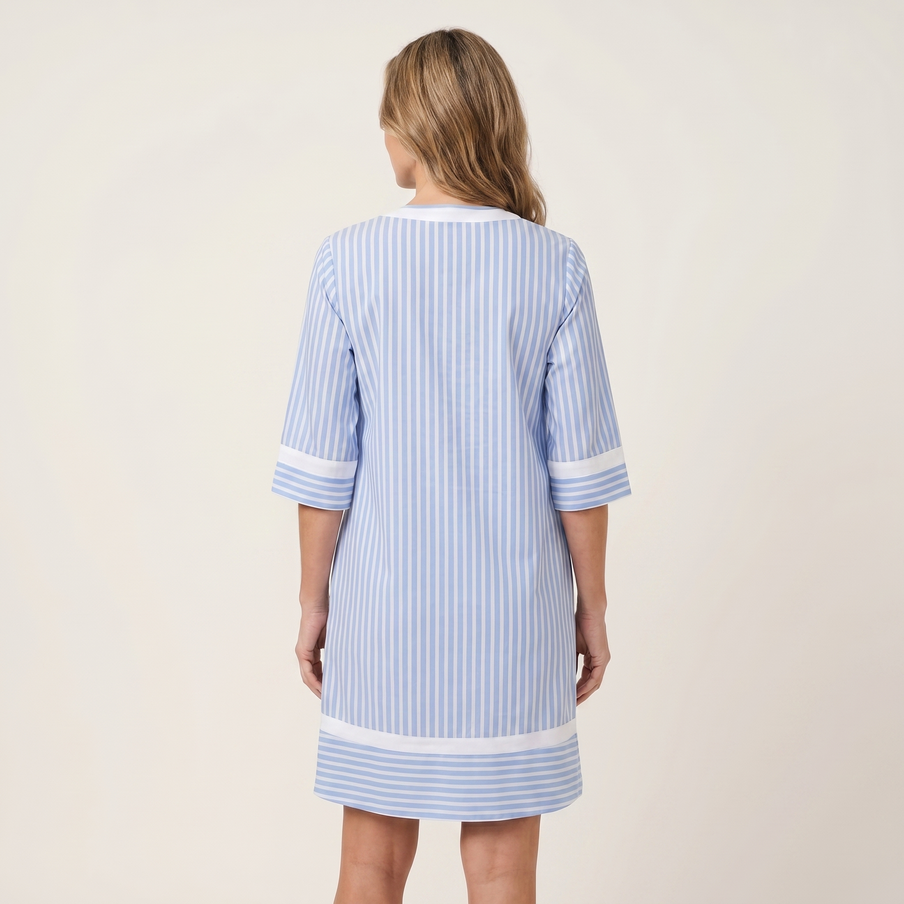 Sanina | Contrast Trim Stripe V Neck Cotton Shift Dress