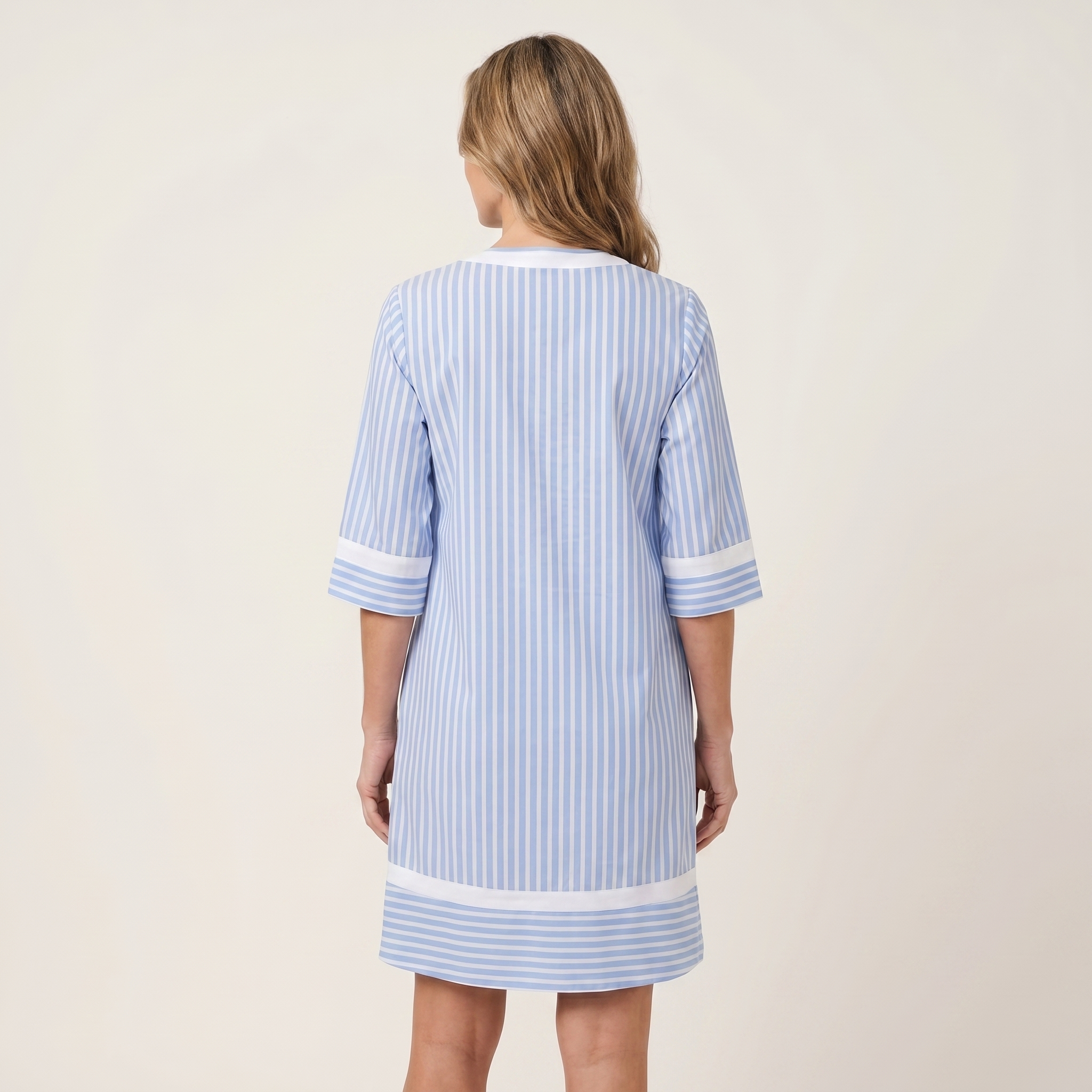 Sanina | Contrast Trim Stripe V Neck Cotton Shift Dress