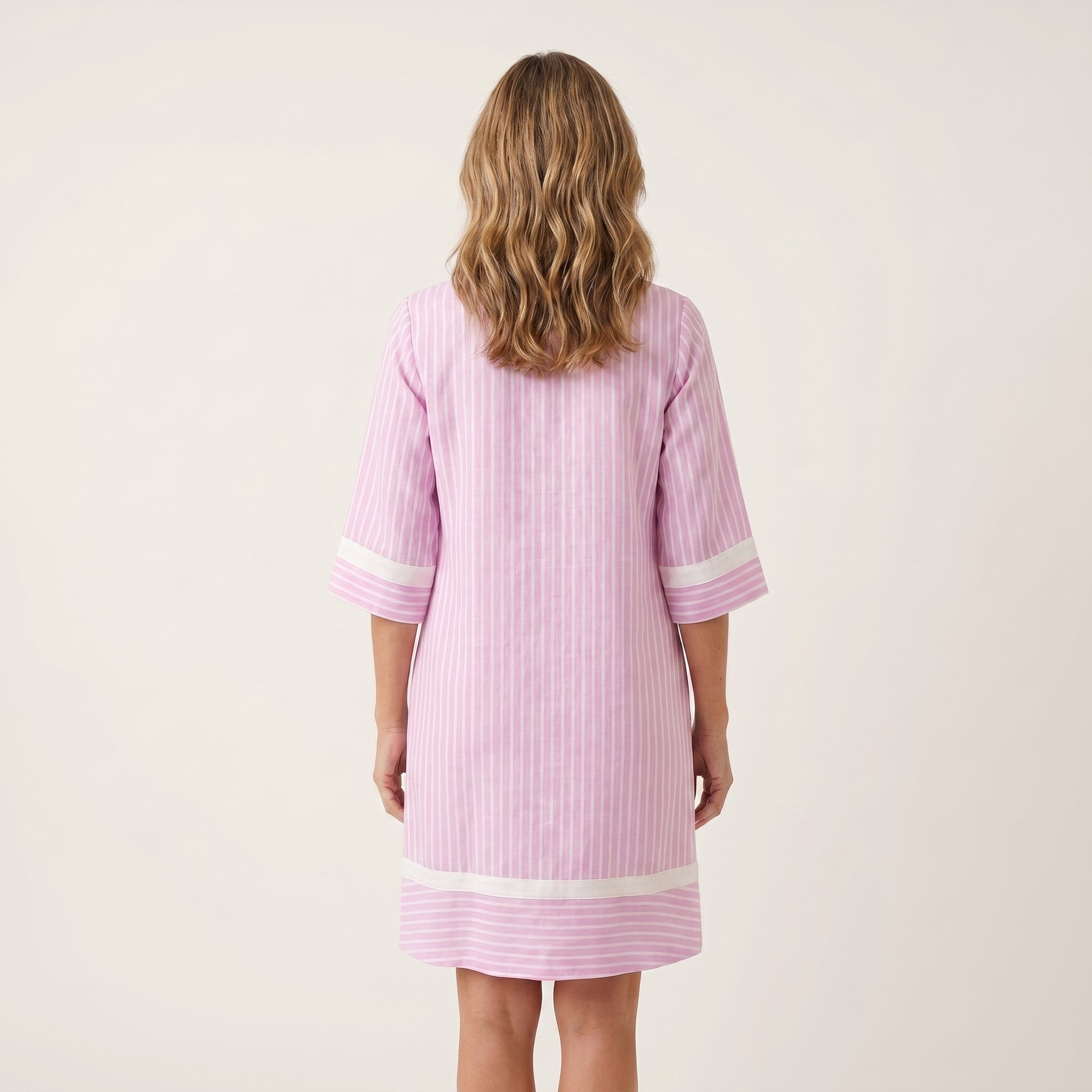 Sanina | Contrast Trim Stripe V Neck Cotton Shift Dress