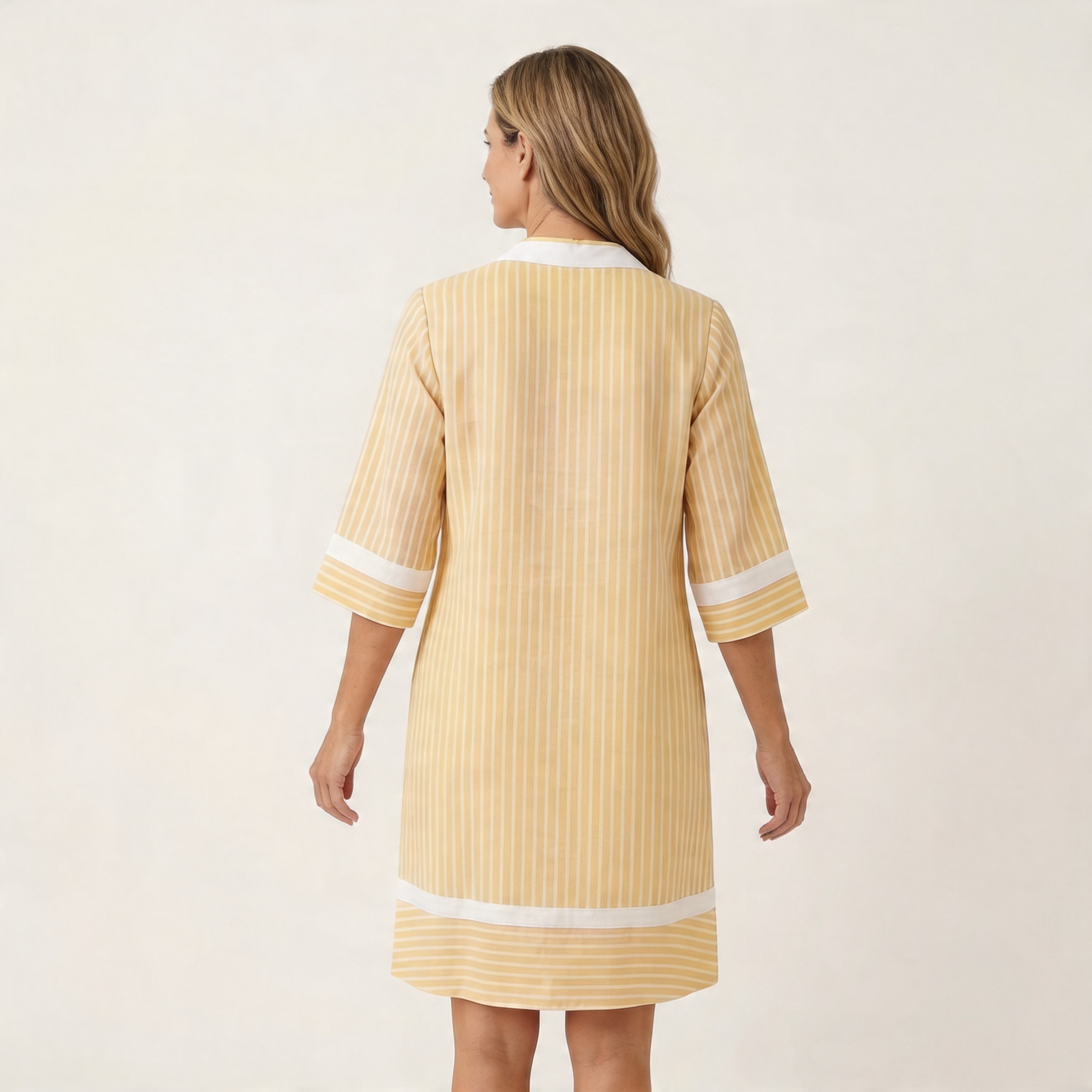 Sanina | Contrast Trim Stripe V Neck Cotton Shift Dress
