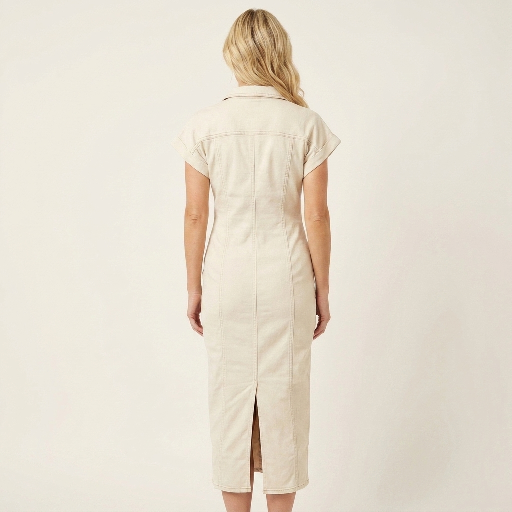 Maya | Button Front Bodycon Denim Midi Dress