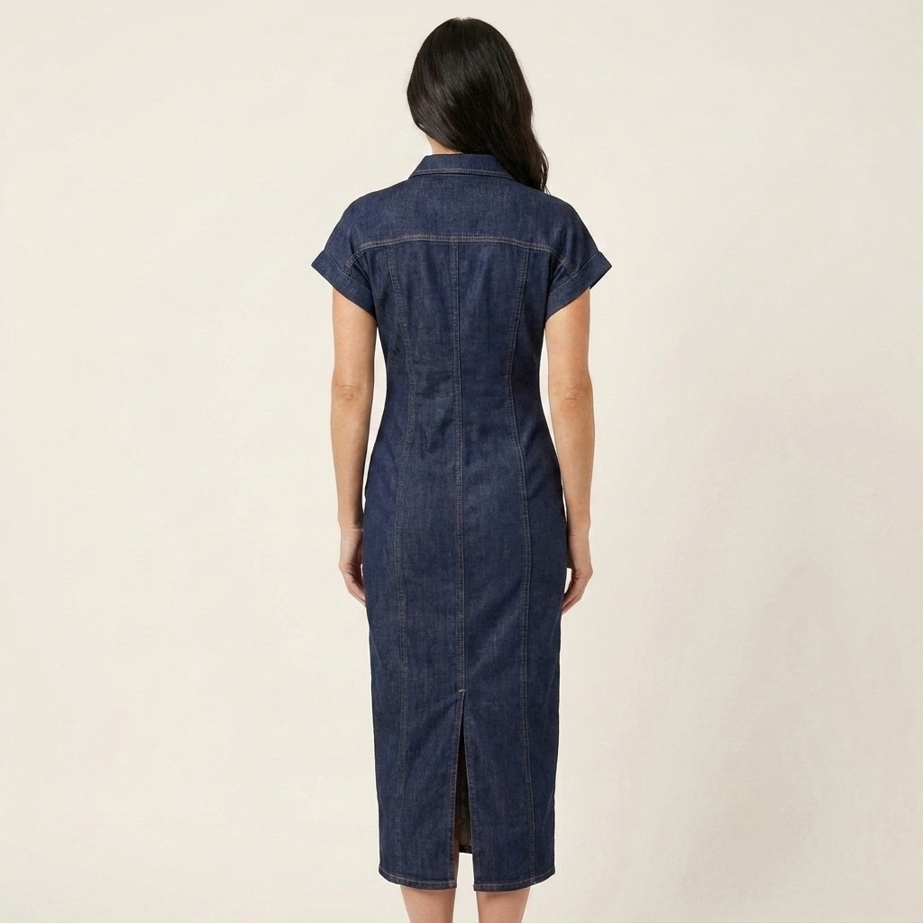 Maya | Button Front Bodycon Denim Midi Dress