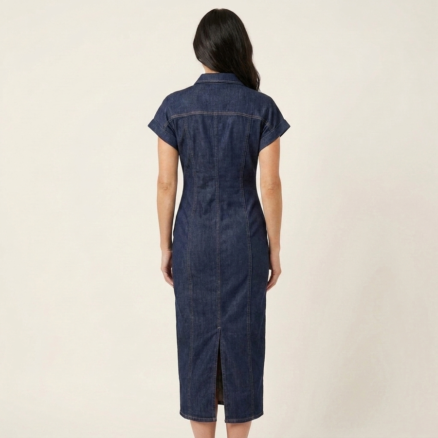Maya | Button Front Bodycon Denim Midi Dress